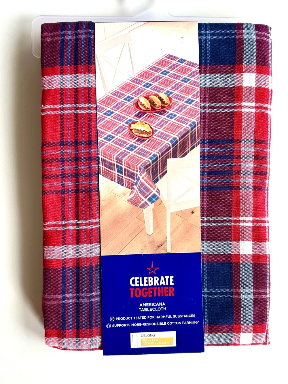 NEW Celebrate Together Americana Plaid Tablecloth in Red, White & Blue